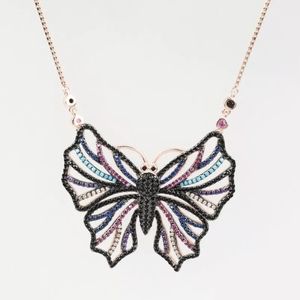 Stunning black onyx & gemstone butterfly necklace